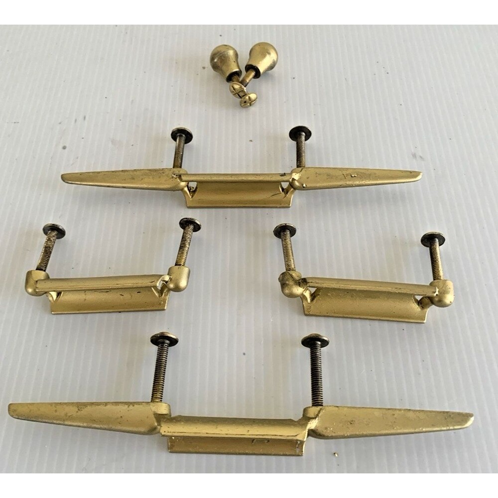 Set 6 Vintage Keeler Brass Co KBC MCM Gold Cleat Winged Drawer Pulls Knobs K9692